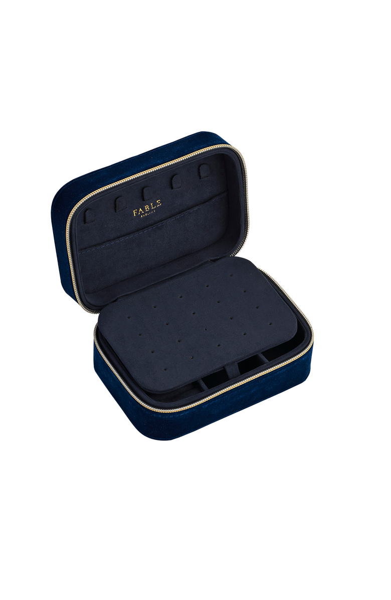 Fable England Rosy Posy Embroidered Blue Large Jewellery Box, Alternate, color, Navy