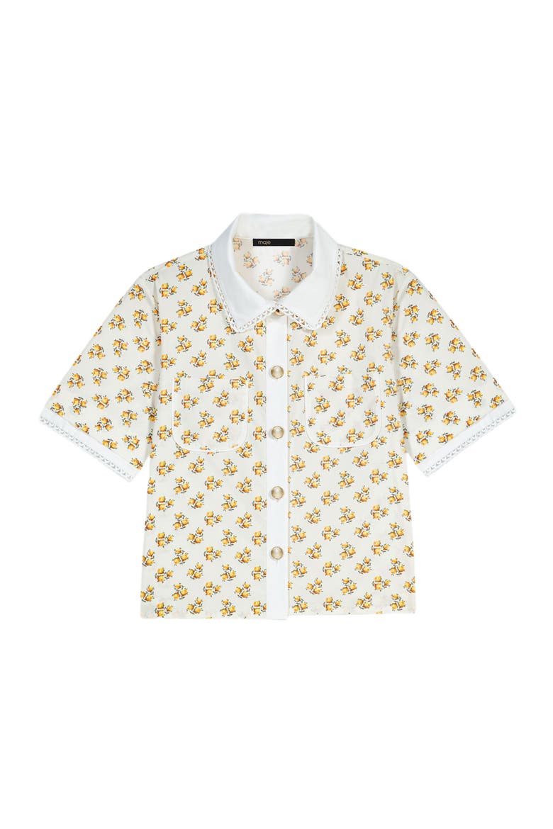 Patterned shirt with croquet trim, Alternate, color, Yellow small flowers print