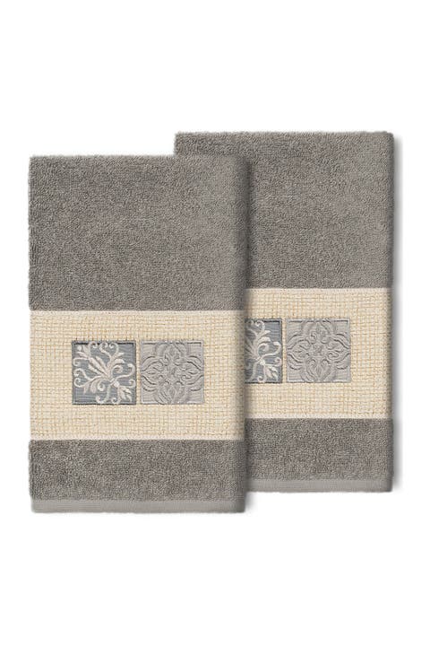 Vivian Embellished Hand Towel - Set of 2 - Dark Gray