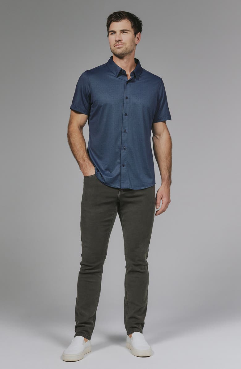 7 Diamonds Ludlow Geo Print Short Sleeve Stretch Button-Up Shirt, Alternate, color, Midnight