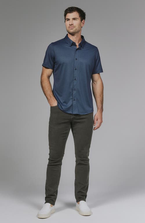 7 Diamonds Ludlow Geo Print Short Sleeve Stretch Button-up Shirt In Blue