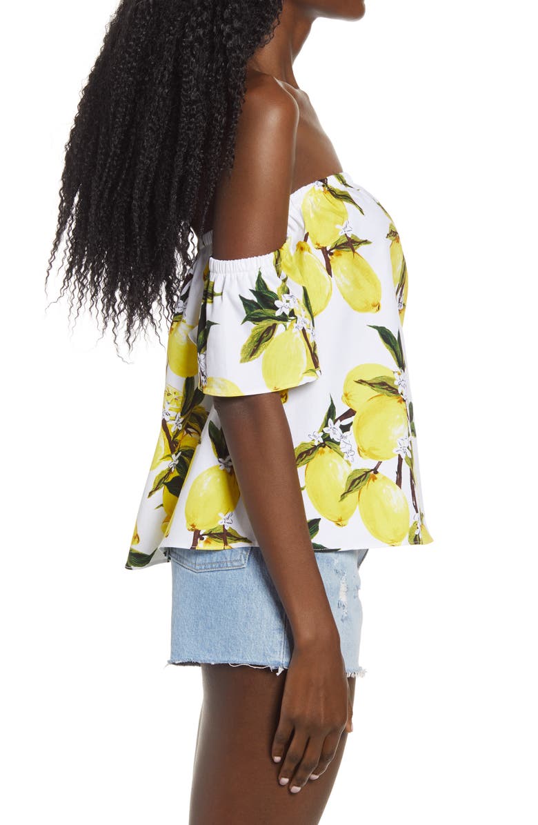 English Factory Lemon Print Off the Shoulder Top, Alternate, color,