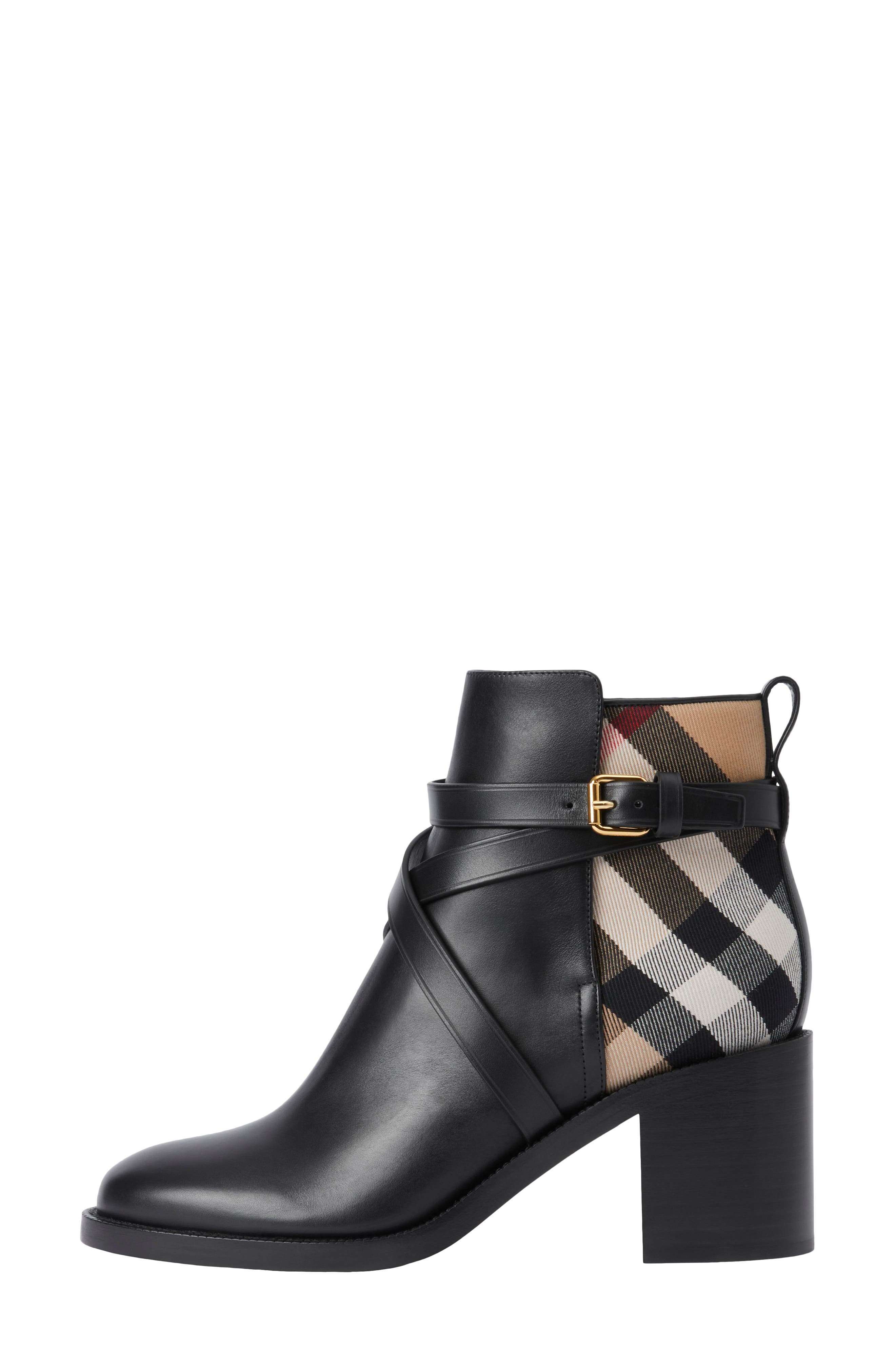 Burberry Pryle Check Block Heel Bootie, Alternate, color, Black-Archive Beige
