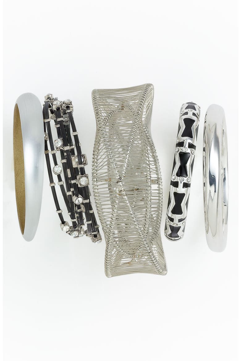 'Brights' Small Enamel Bangle, Alternate, color, BLACK/ SILVER