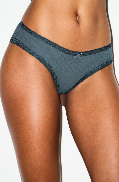 Skims Lightweight Stretch Cotton Pointelle Briefs In Gray