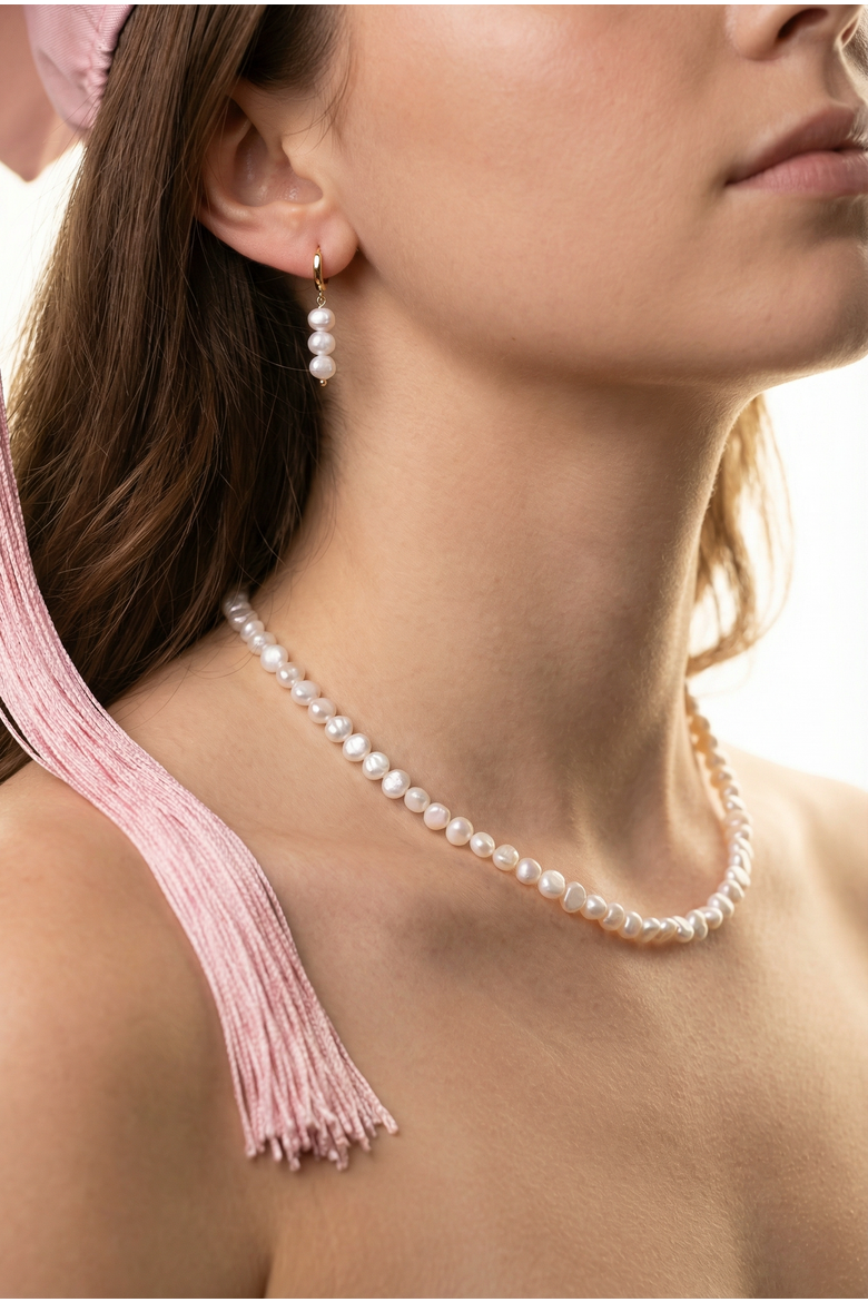 Freshwater Pearl 18K Gold Plated Necklace And Earring Set, Alternate, color, 18K Gold Plated / White Pearl
