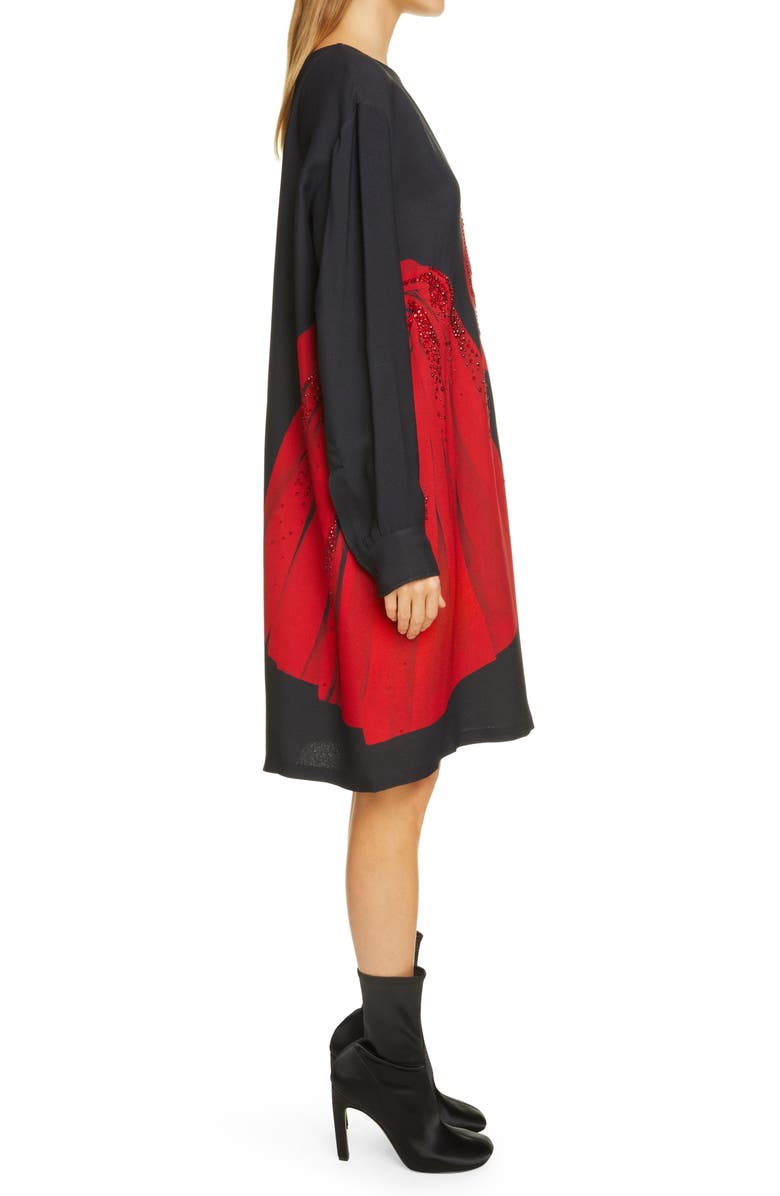 Dries Van Noten Duzco Drape Print Crystal Embellished Long Sleeve Shift Dress, Alternate, color, 