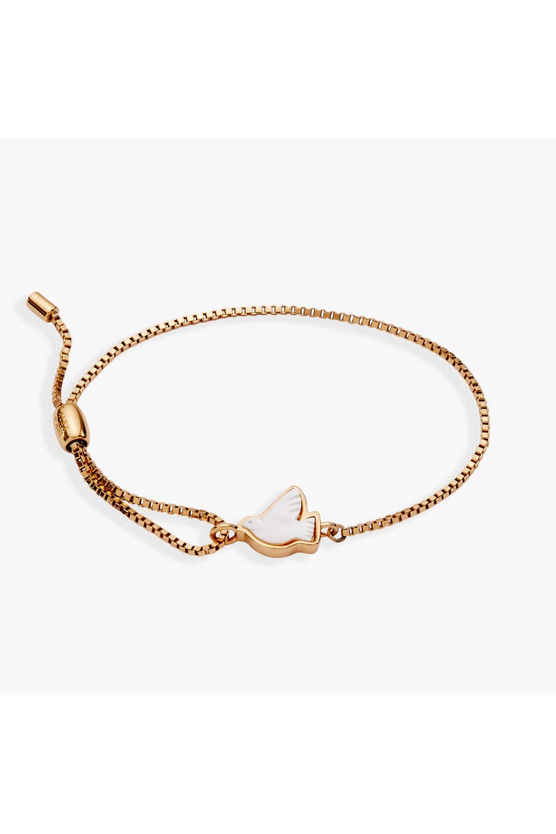 Dove 'Peace' Mother of Pearl Pull Chain Bracelet, Main, color, Gold