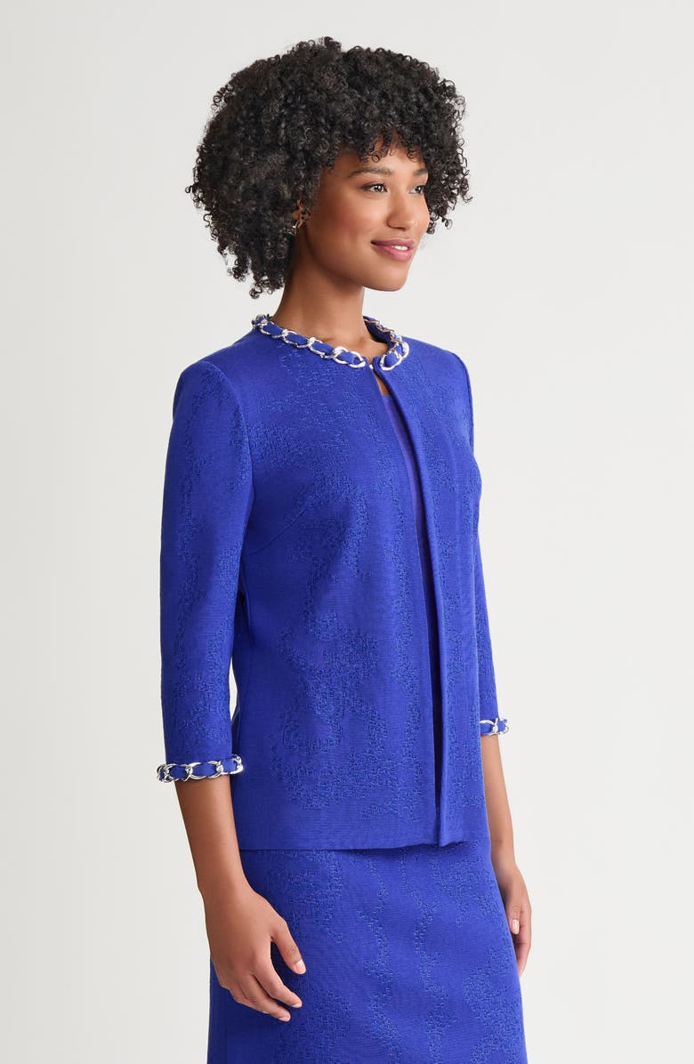 Ming Wang Heritage Tonal Ribbon Chain Trim Knit Jacket, Alternate, color, Sapphire Sea