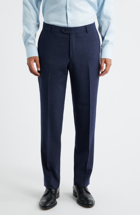 Saxony Trim Fit Flat Front Thatch Weave Wool Blend Dress Pants
