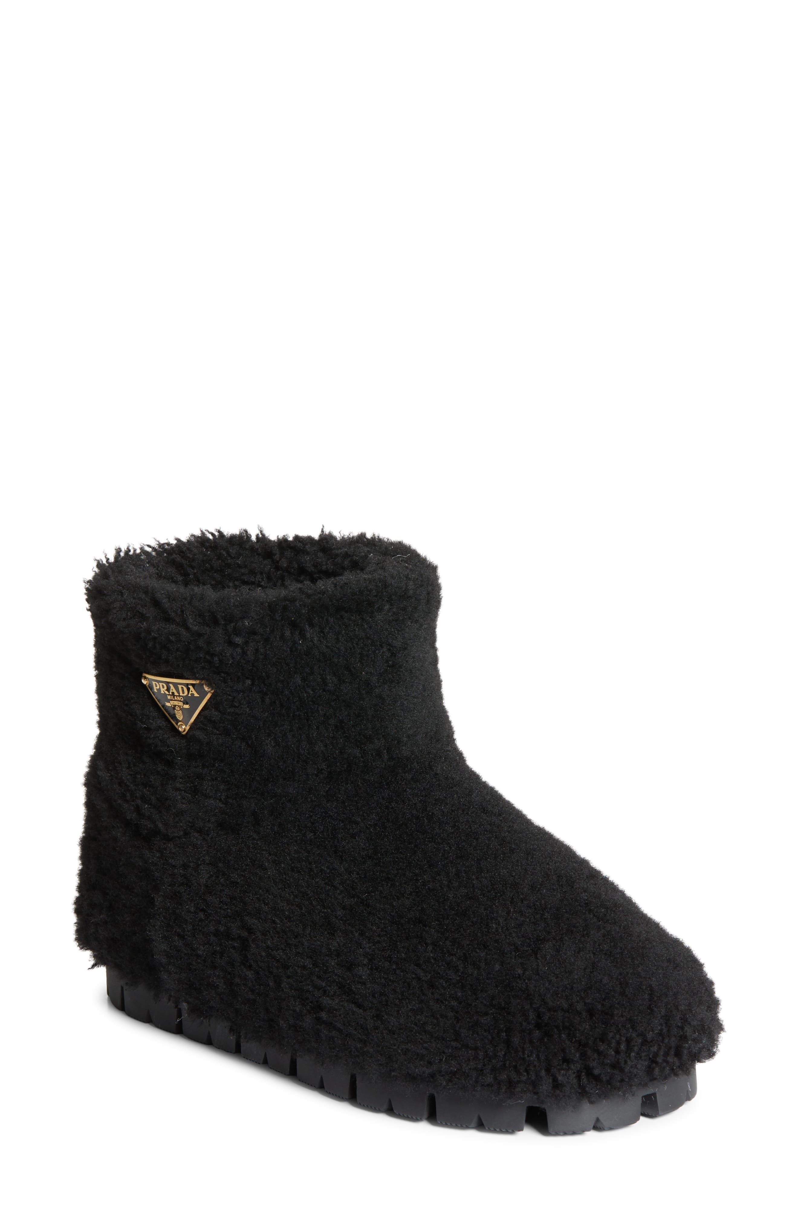 Prada Genuine Shearling Bootie, Main, color, 