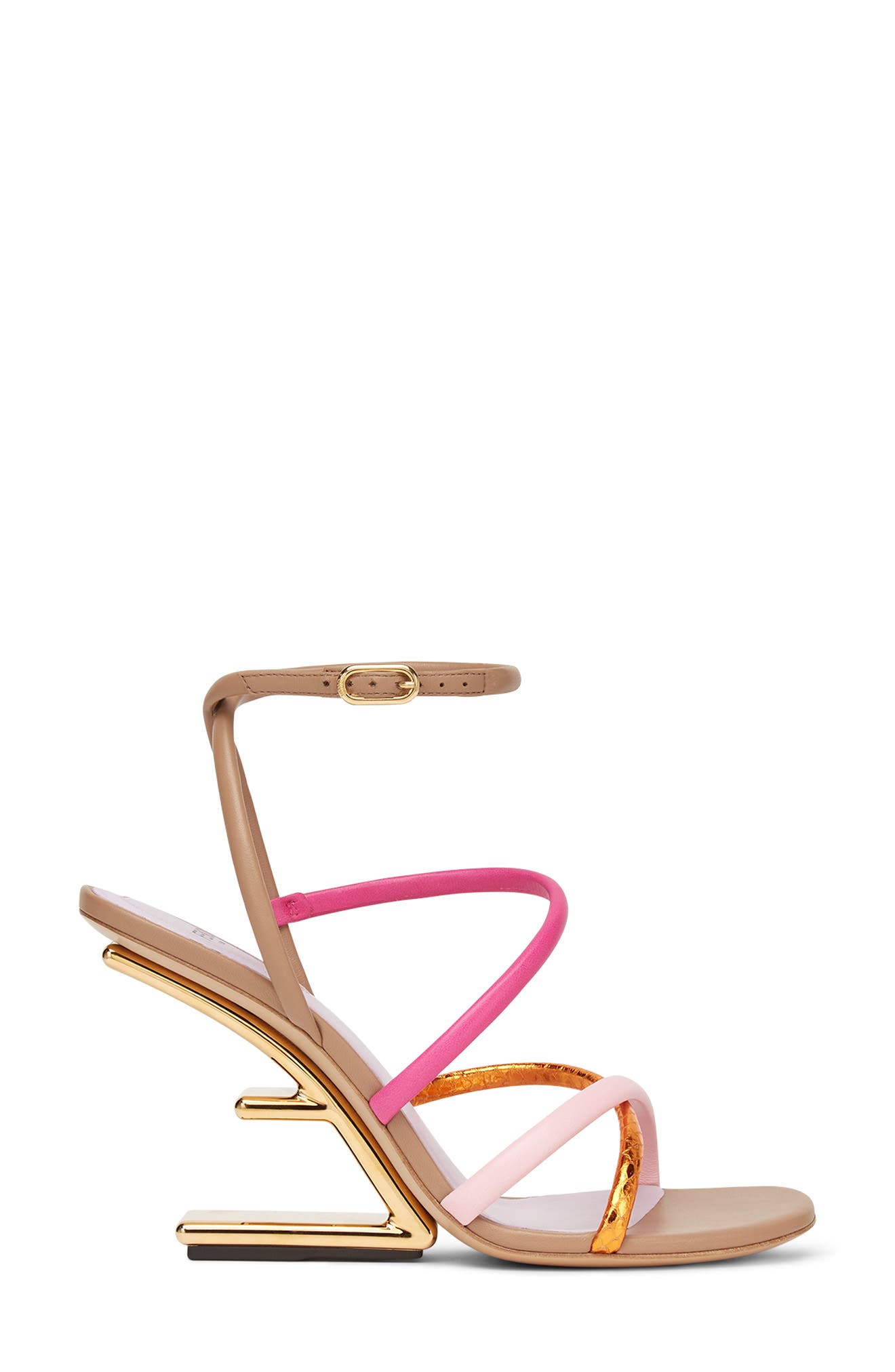 First F Heel Strappy Sandal, Alternate, color, PINK ORANGE MULTI