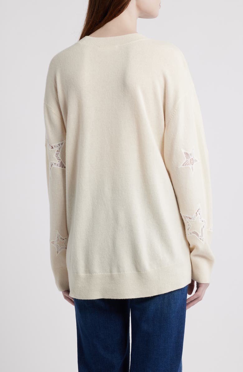 LoveShackFancy Westcott Star Lace Detail Wool & Cashmere Sweater, Alternate, color, Ivory