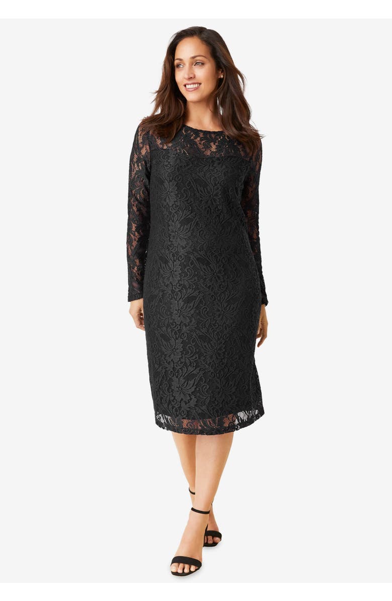 Jessica London Stretch Lace Shift Dress, Alternate, color, Black