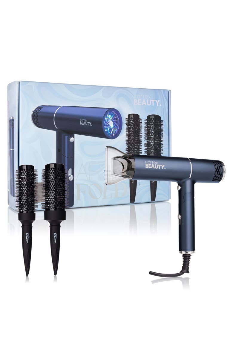 CORTEX BEAUTY Airfold Ionic Foldable Dryer + 2-Piece Blowout Brush Set $249.99 Value, Alternate, color, Blue