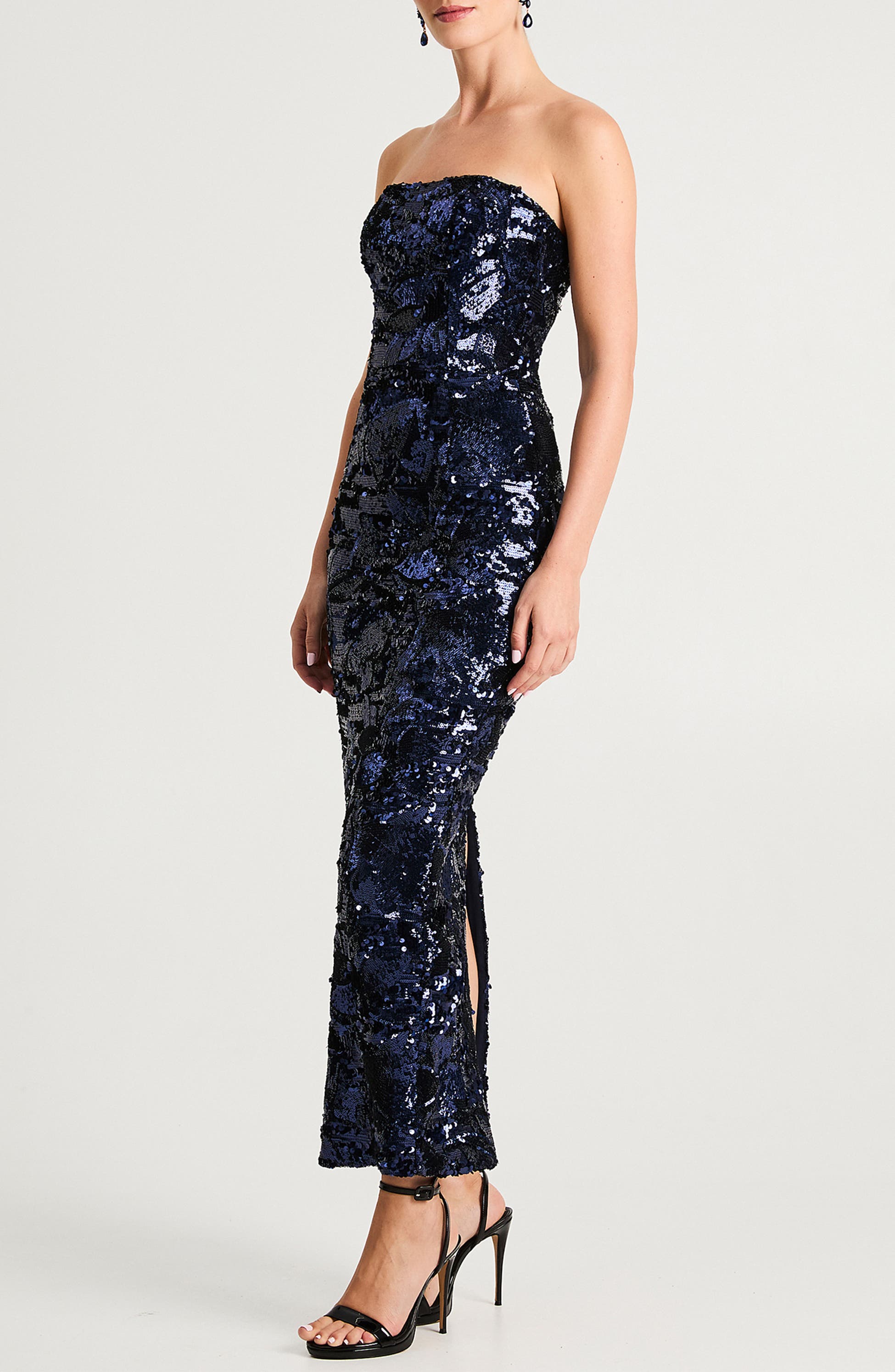 Leslie Pattern Sequin Strapless Gown