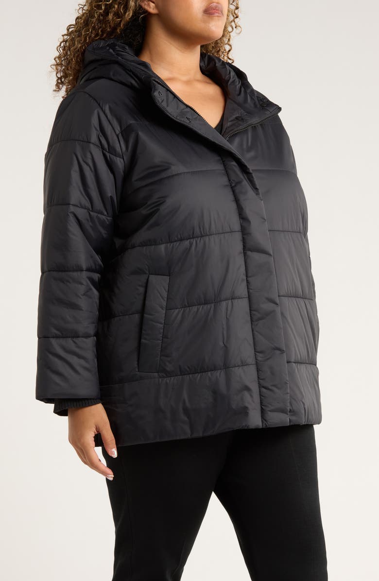Eileen Fisher Hooded Puffer Jacket, Alternate, color, Black