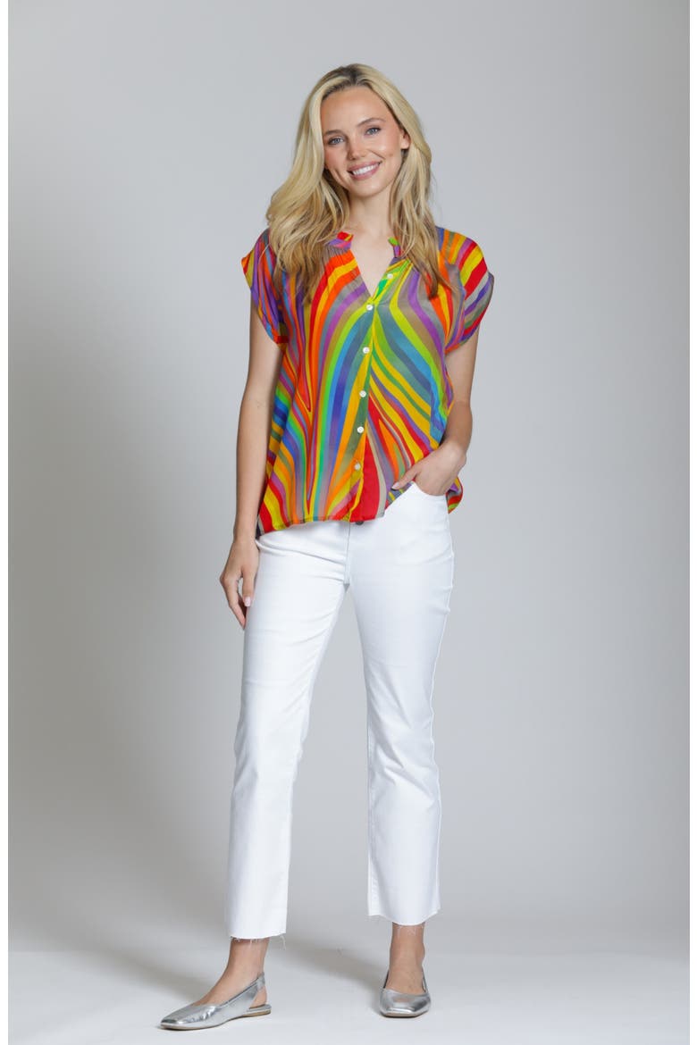 Cap Sleeve Shell Top, Alternate, color, REDYELLOW MULTI