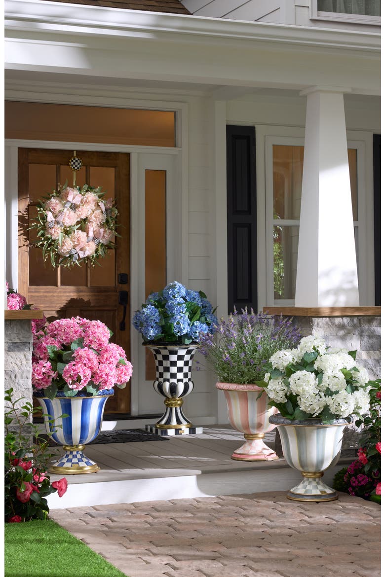 Courtly Check Pedestal Urn, Alternate, color, BLACK/ WHITE