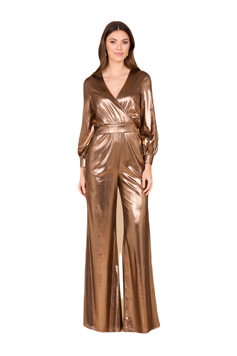 Metallic Shimmer Jumpsuit with Pockets, Main, color, Bronze