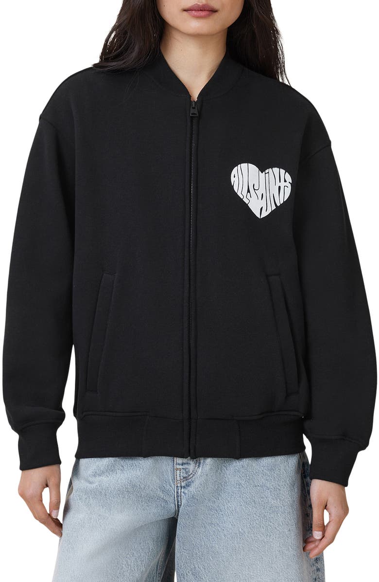 AllSaints Poster Belle Cotton Bomber Jacket, Main, color, Black