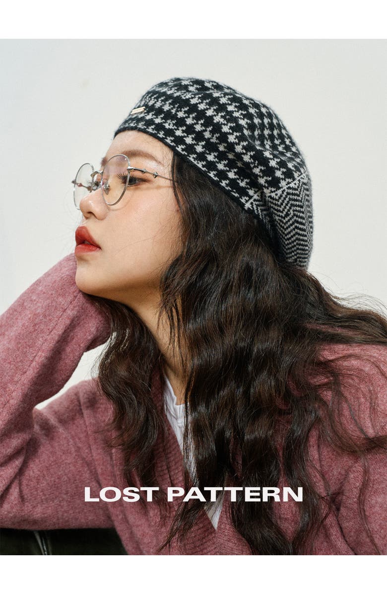 Lost Pattern "Houndstooth" Wool-Cashmere Beret Hat, Alternate, color, 