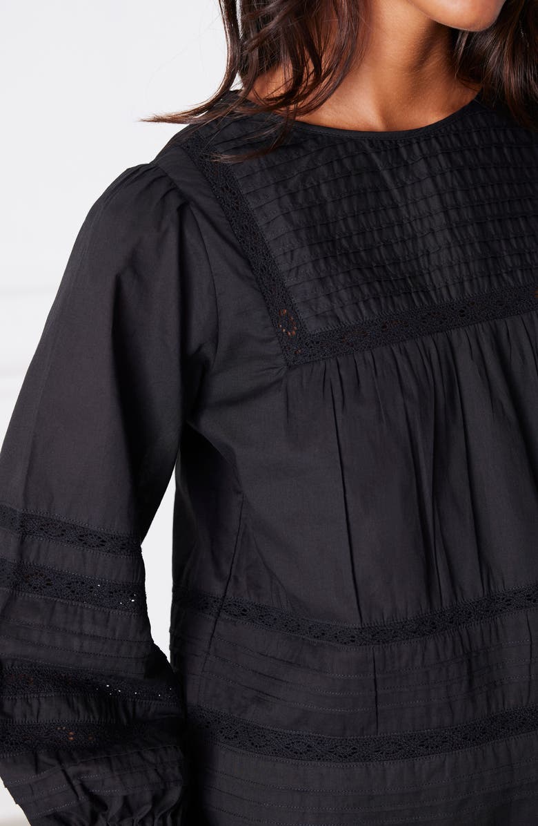 Paneros Clothing Dawn Lace Inset Cotton Blouse, Alternate, color, Black