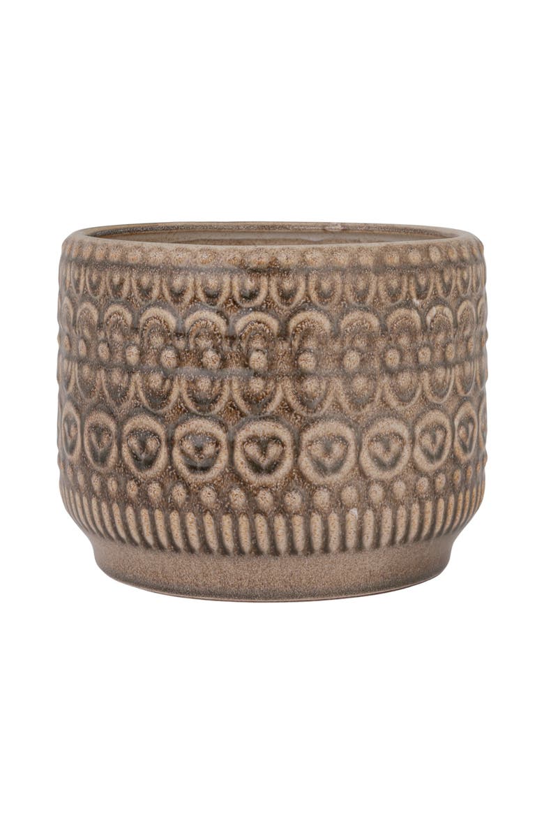 Embossed Stoneware Planter with Reactive Glaze, Alternate, color, Green