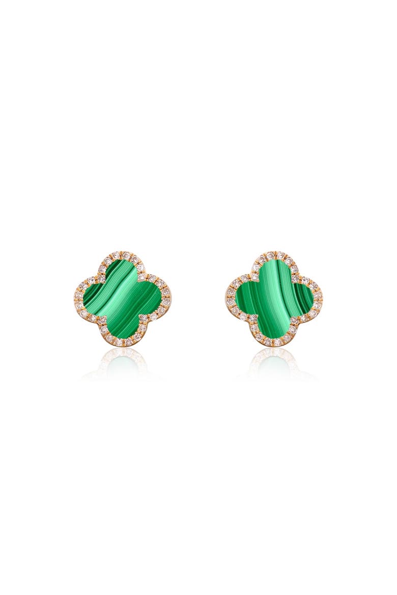 Malachite Diamond Clover Stud Earrings, Alternate, color, Malachite