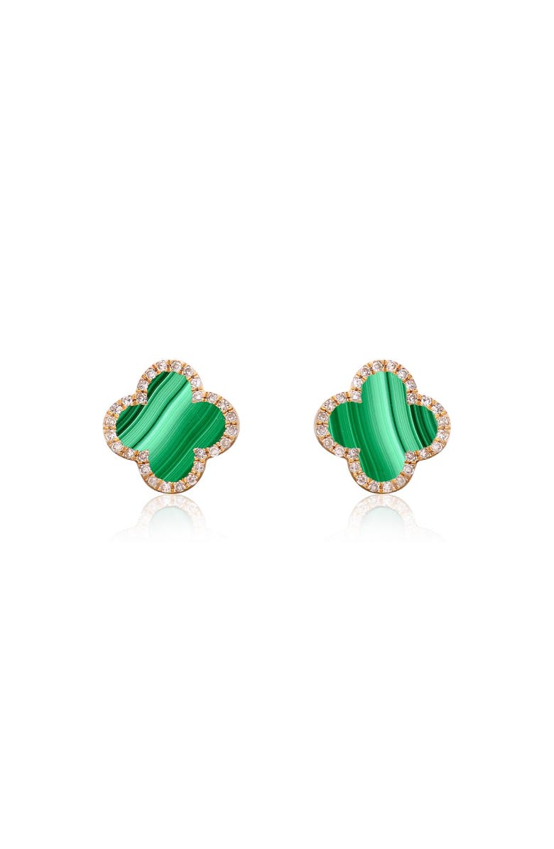 The Lovery Fine Jewelry Malachite Diamond Clover Stud Earrings, Alternate, color, Malachite
