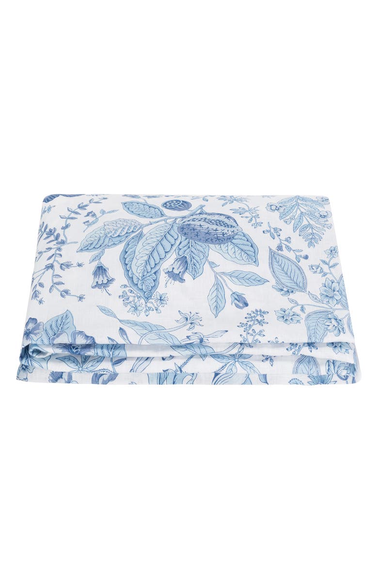 Matouk Pomegranate Linen Fitted Sheet, Main, color, Porcelain Blue