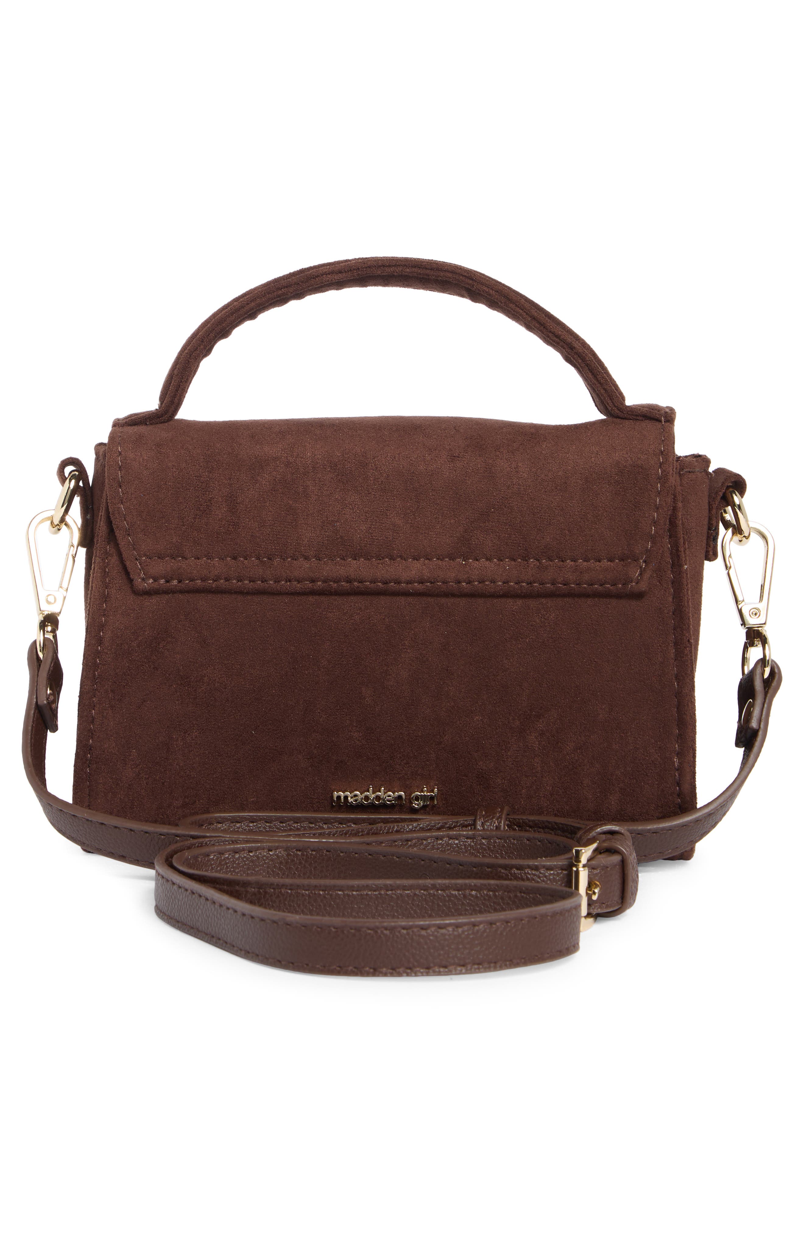 Madden Girl Faux Suede Top Handle Crossbody Bag, Alternate, color, Brown
