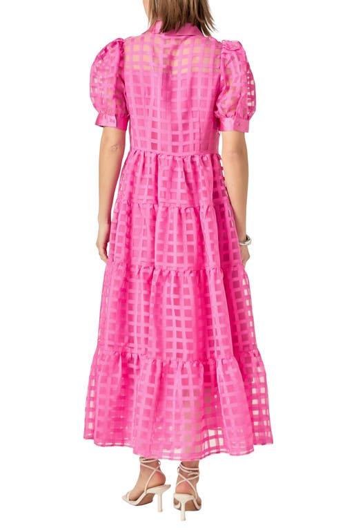ENGLISH FACTORY ENGLISH FACTORY GRID PATTERN TIERED MIDI SHIRTDRESS 
