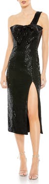 Ieena for Mac Duggal Sequined One Shoulder Front Bow Dress