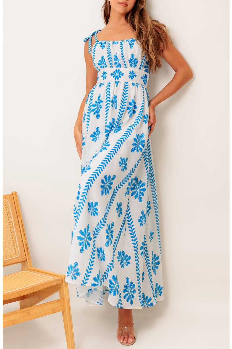 Tie Shoulder Maxi Dress, Alternate, color, IVORY BLUE