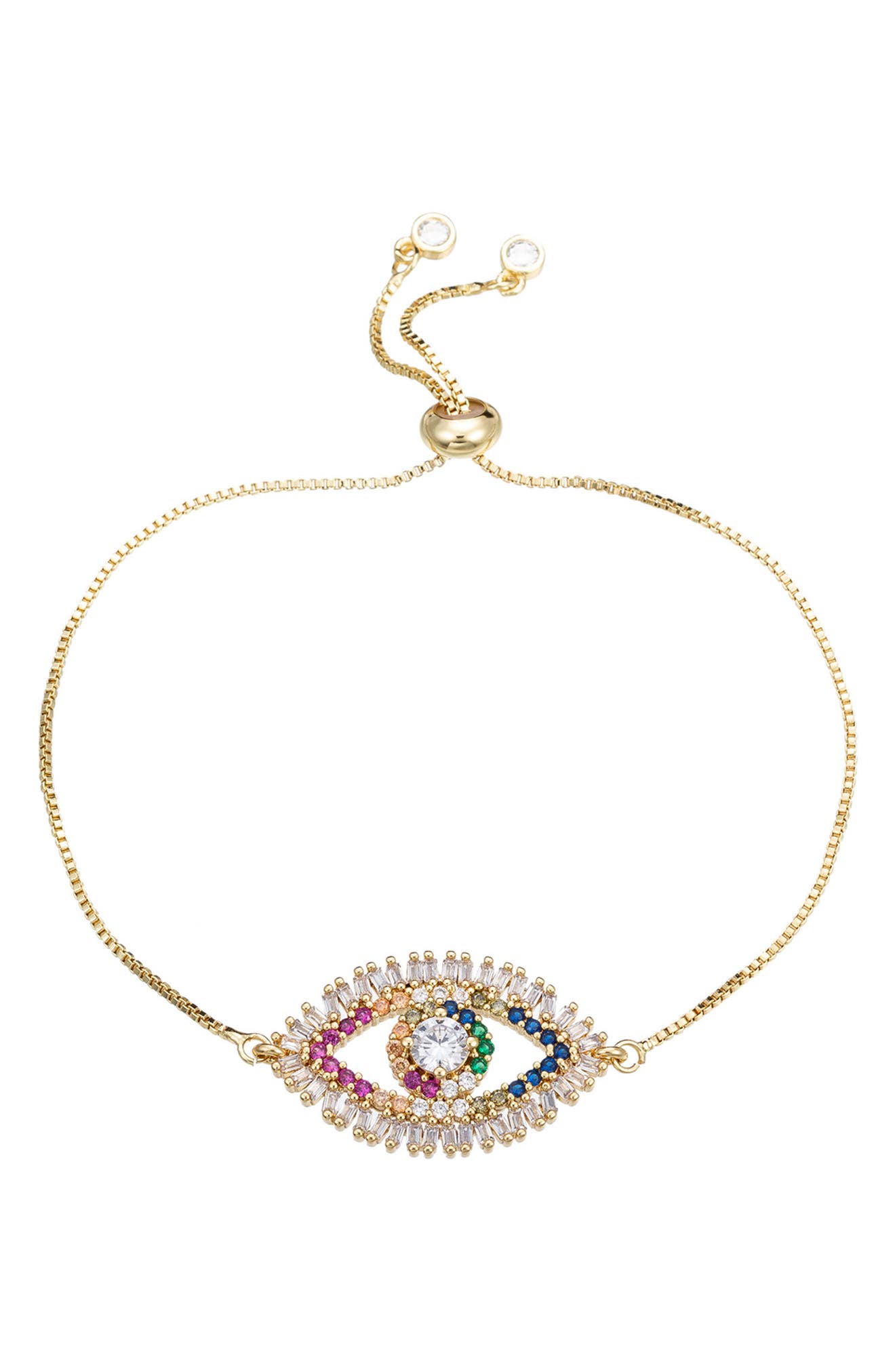 EYE CANDY LOS ANGELES Rainbow CZ Evil Eye Bolo Bracelet