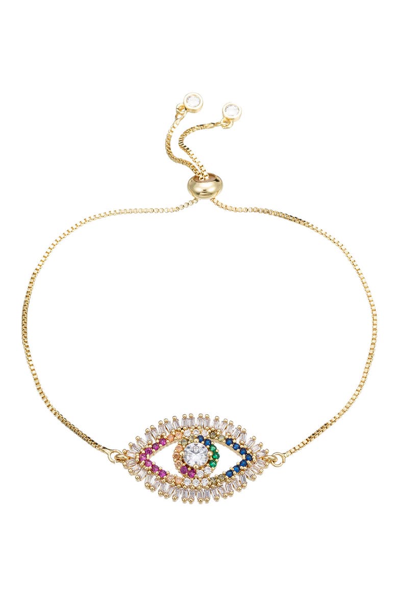 Rainbow CZ Evil Eye Bolo Bracelet, Main, color, GOLD