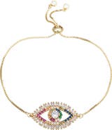 EYE CANDY LOS ANGELES Rainbow CZ Evil Eye Bolo Bracelet