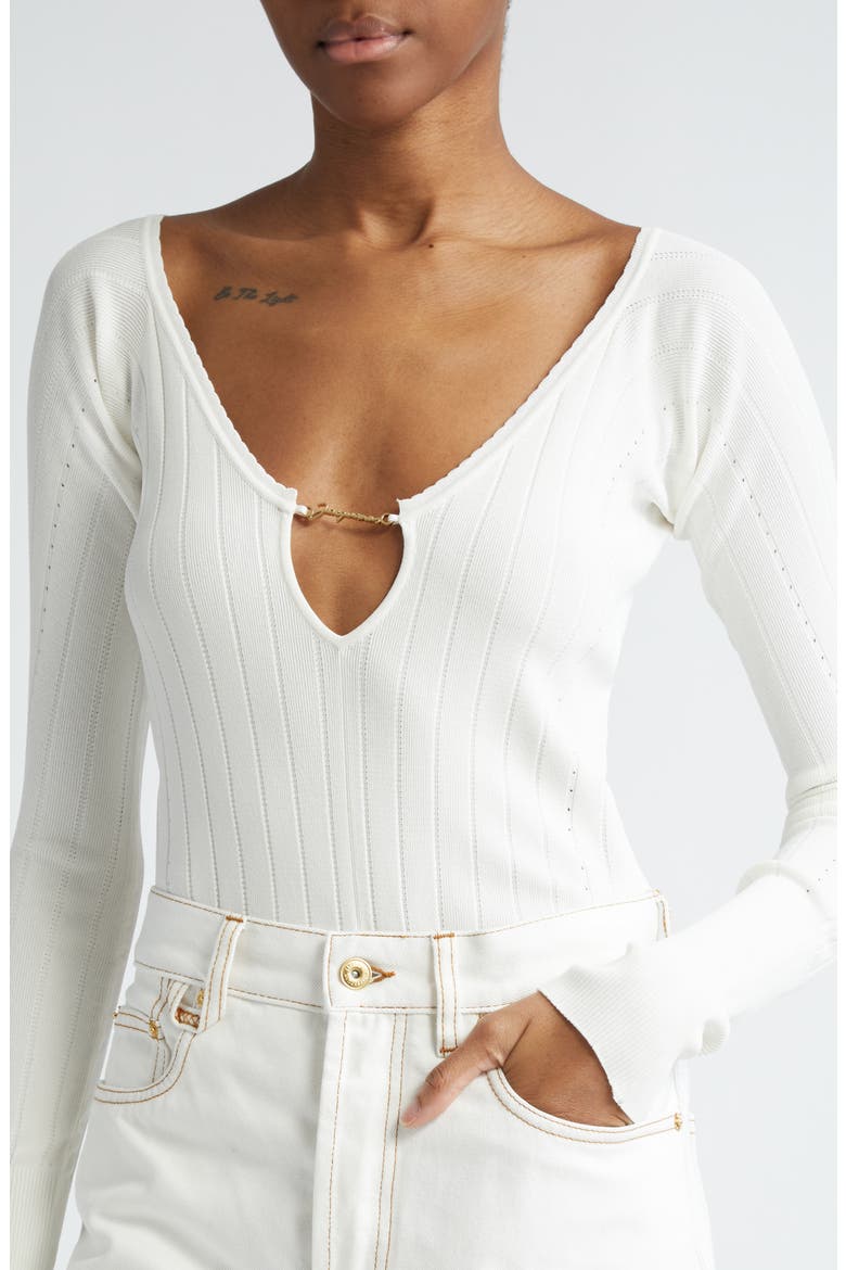 Le Haut Pralu Scallop Neck Rib Top, Alternate, color, OFF-WHITE
