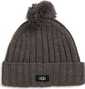 UGG® Pompom Solid Rib Knit Beanie - Unisex