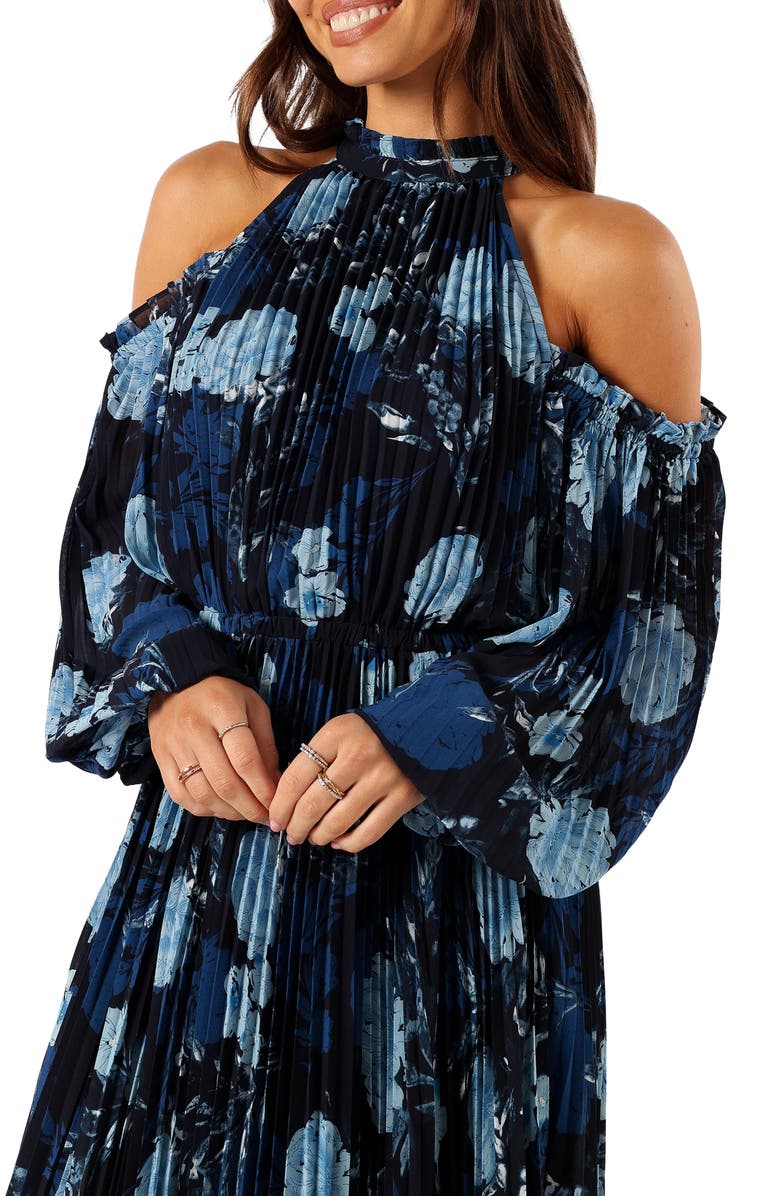 Petal & Pup Hilary Floral Cold Shoulder Long Sleeve Maxi Dress, Alternate, color, Blue Floral