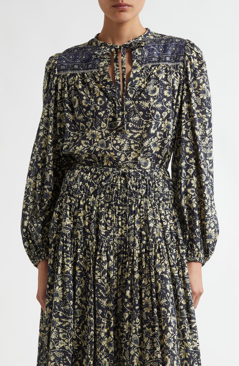 Ulla Johnson Tillie Floral Tie Neck Top, Main, color, Raven