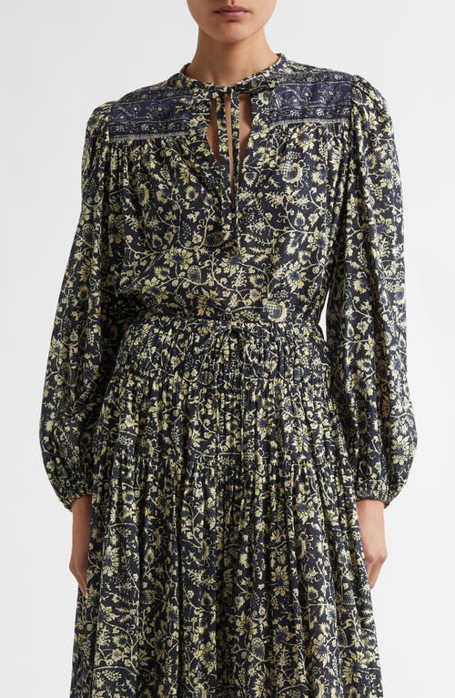 Ulla Johnson Tillie Floral Tie Neck Top In Raven
