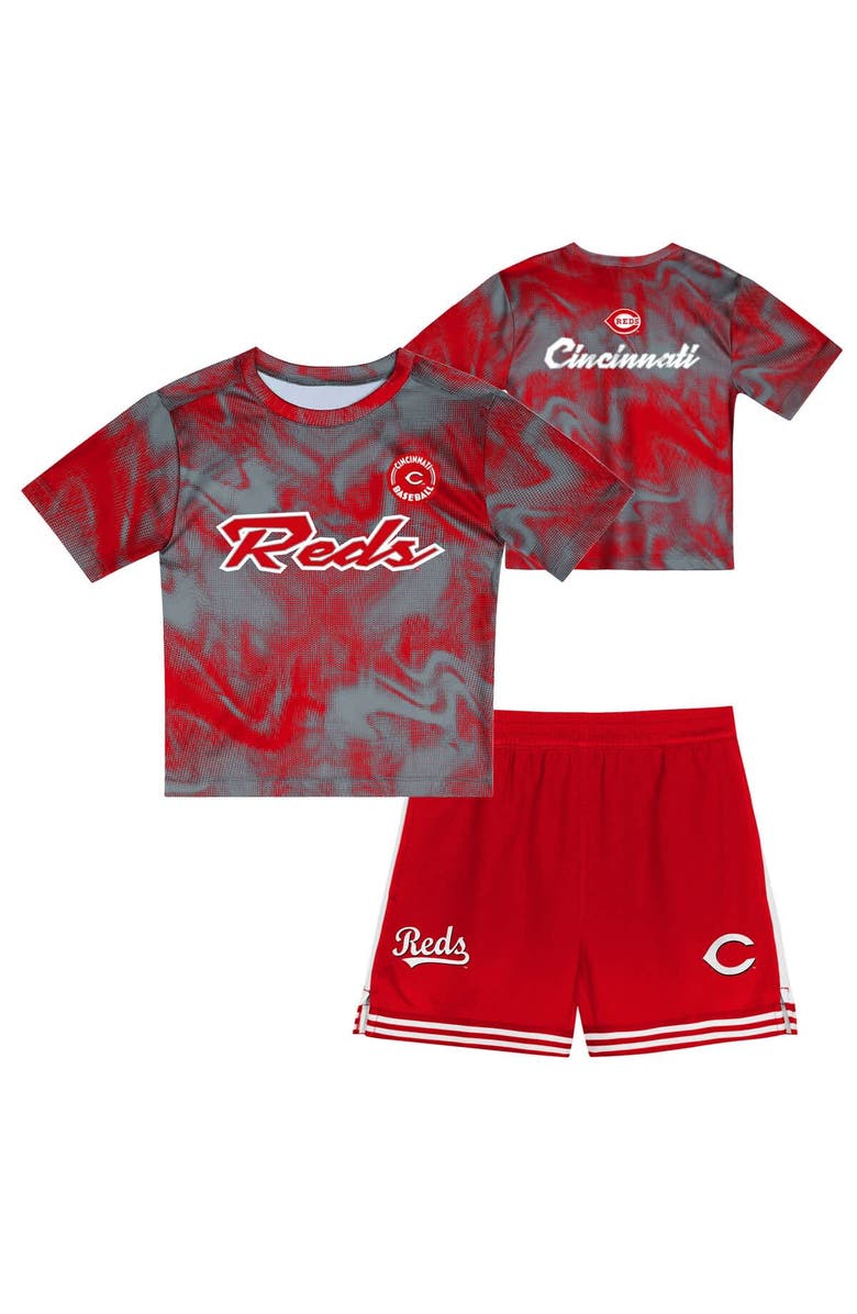 Outerstuff Toddler Gray/Red Cincinnati Reds Pinch Hitter Infielder T-Shirt & Shorts Set, Main, color, Gray