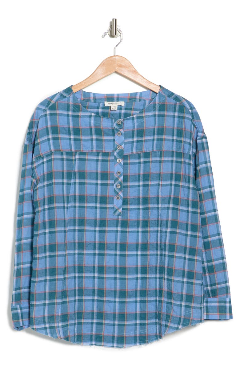 beachlunchlounge Plaid Crinkled Long Sleeve Blouse, Alternate, color,
