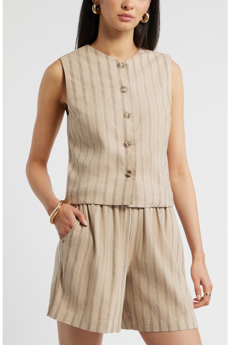 Stripe Linen Blend Vest, Main, color, TAN- BLACK SONJAY STRIPE