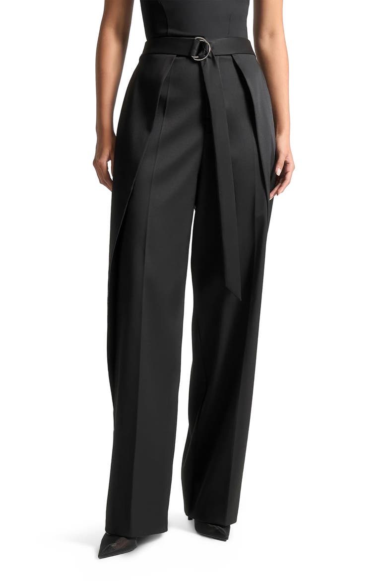 Foldover Trousers with D-Ring Belt, Main, color, Black