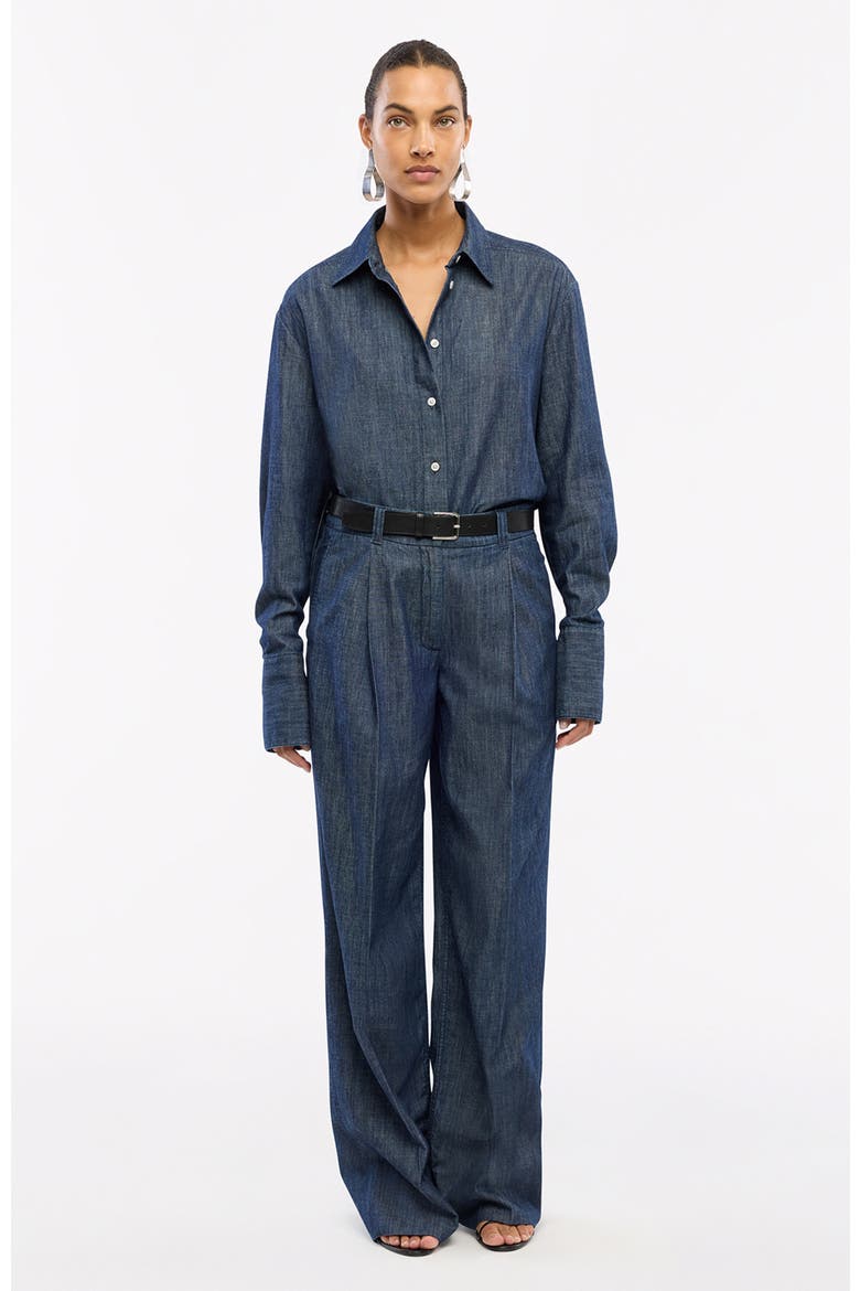 Chambray Relaxed Wide Leg Pant, Alternate, color, DARK BLUE