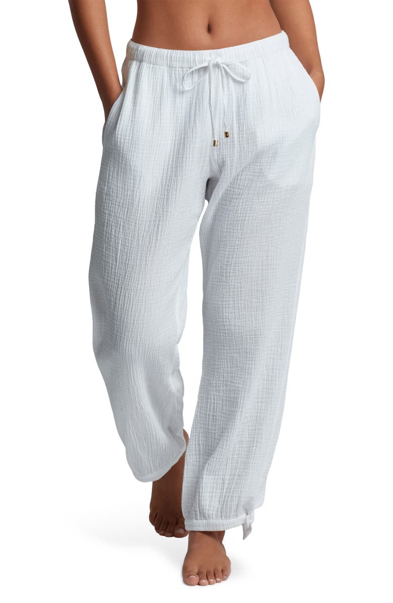 Lauren Ralph Lauren Cotton Gauze Straight Leg Cover-Up Pants, Main, color, White