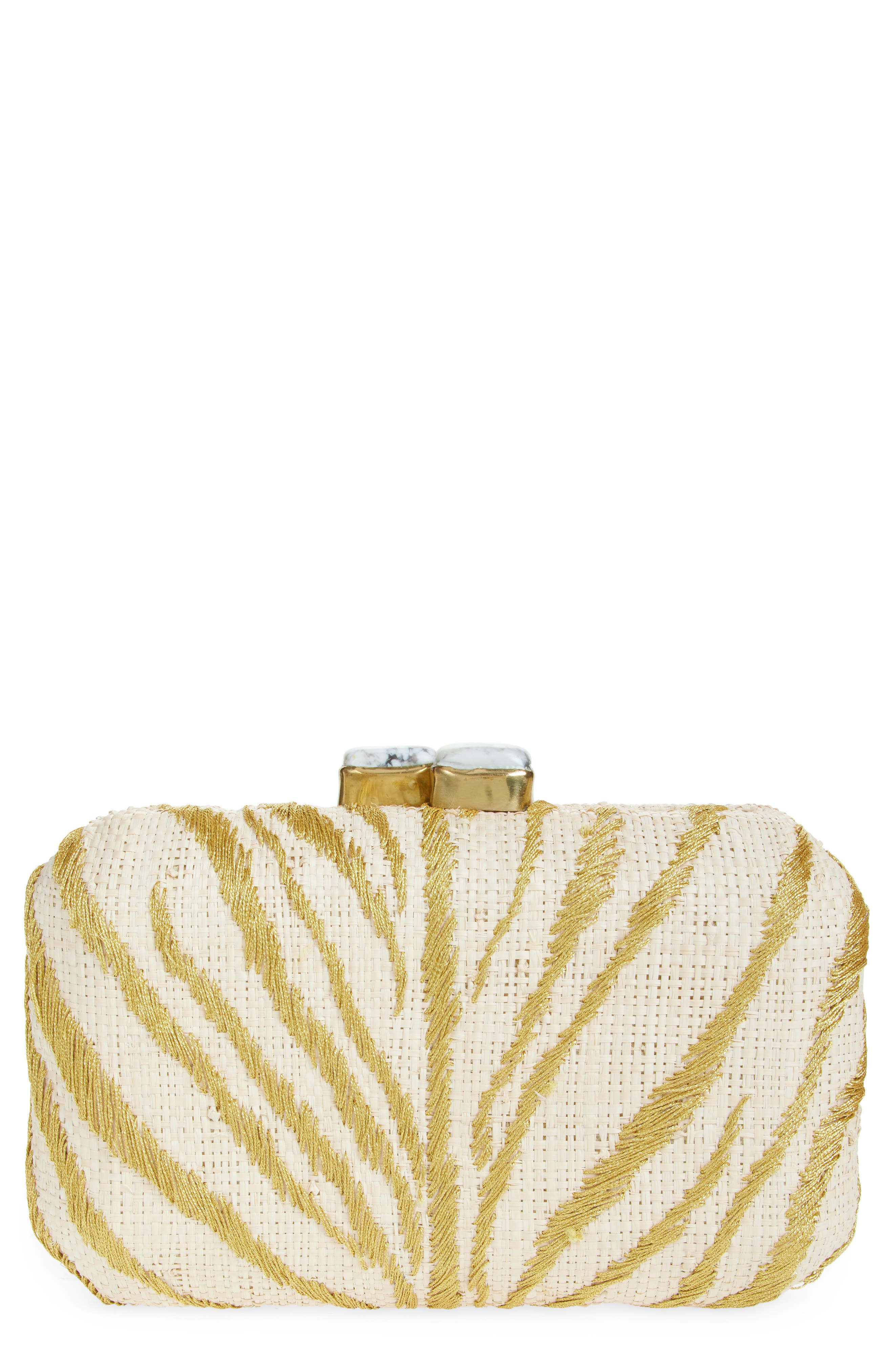 Pamela Munson Le Zoo Raffia Clutch, Main, color, Gold